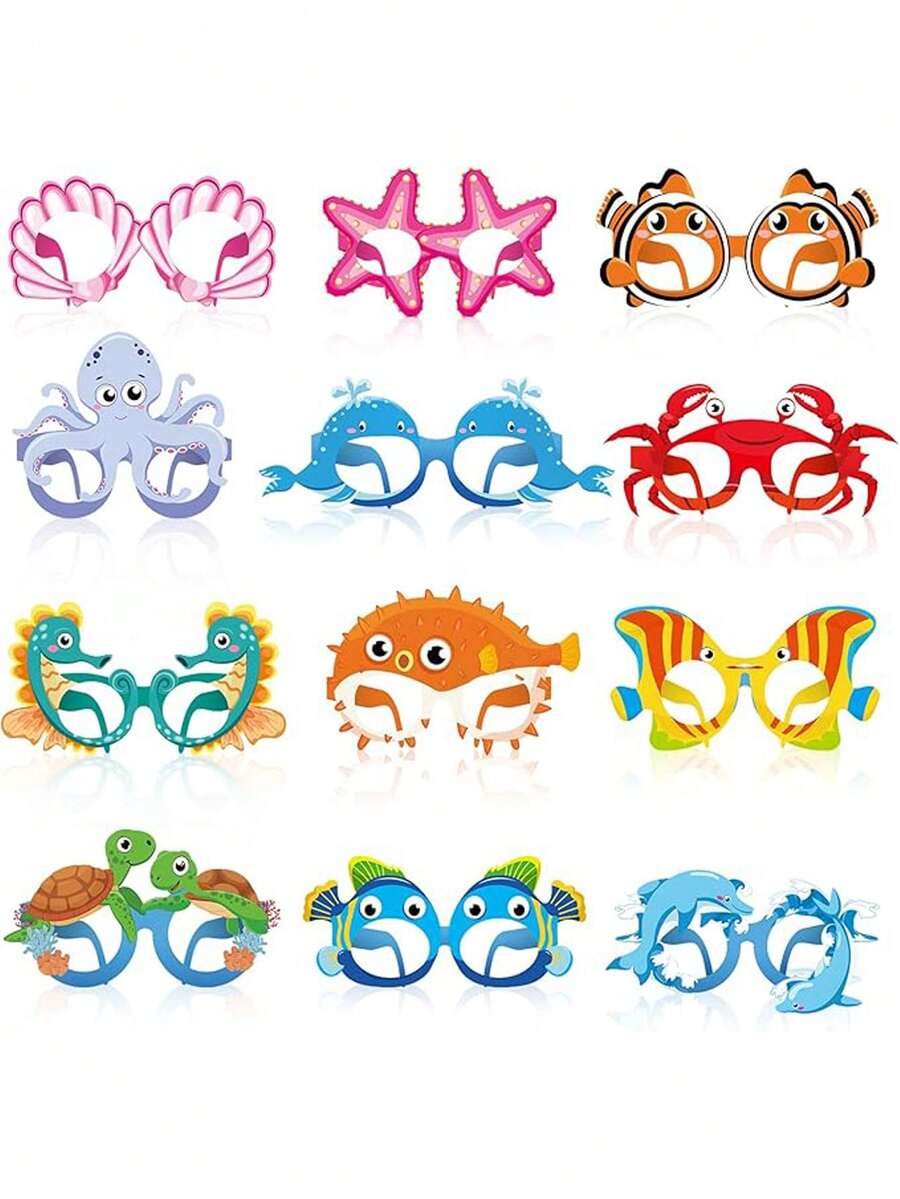 12 piezas Gafas de papel con diseños de animales marinos, accesorios para photocall con vida marina, gafas divertidas y desechables con criaturas marinas como obsequios para fiestas, adecuadas para fiestas de cumpleaños con tema de pesca, fiestas con tema submarino, fiestas de sirenas, baby shower, fiestas de piscina en verano, actividades escolares, carnavales, fiestas hawaianas y suministros para fiestas con tema oceánico
