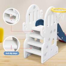 Conjunto multifuncional 7 en 1 de tobogán y columpio para niños pequeños – Parque infantil independiente con columpio ajustable, aro de baloncesto, trepador, lanzamiento de aros, fútbol y golf – Juego para interior y exterior para niños de 1 a 8 años, diseño de cactus. - Azul - Ver 5