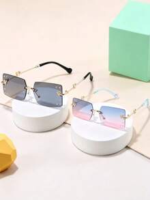 1 Pair Metal Rhinestone Square Decorative Glasses, Fashion Accessory For Adults And Kids, Suitable For Party, Travel - Gold - View 21