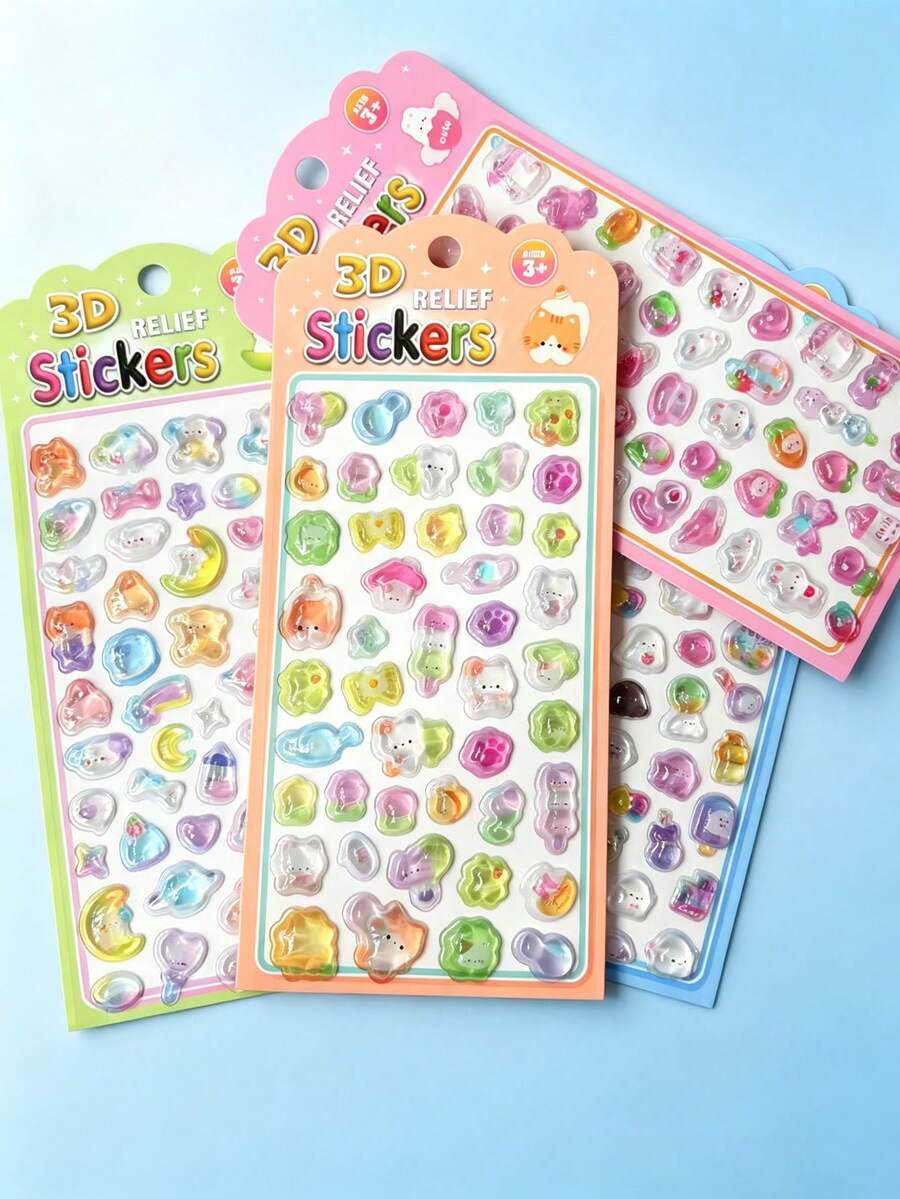 Cartoon Animal Embossed Stickers, 3D PVC Decorative Stickers Suitable For Water Bottles, Notebooks, Laptops, Phone Cases - Multiple Colors (style/packaging Random) - View 1
