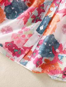 Camisa de mujer con estampado floral de manga larga con cuello y botones delanteros - Ropa para vacaciones románticas, adecuada para primavera, verano, otoño e invierno - Naranja - Ver 5