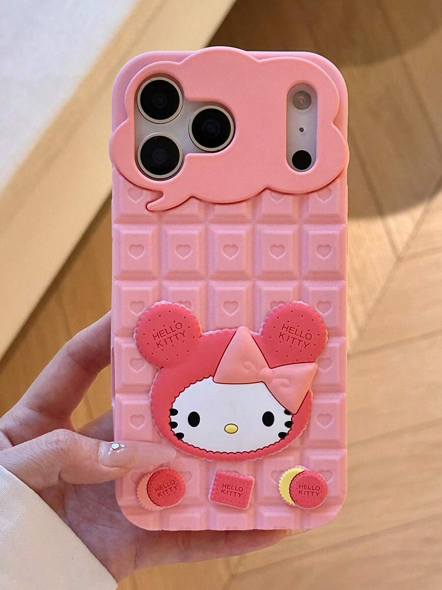 SANRIO 1 chiếc ốp lưng điện thoại hình mèo KT bánh quy sô cô la dễ thương, tương thích với Apple 13-17 Pro Max - Hồng - Xem 1