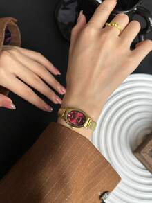 1pc Square Bamboo Quartz Watch In Gold/Silver Color, Suitable For Daily Wear And Perfect Gift For Birthday, Christmas - Gold - View 8
