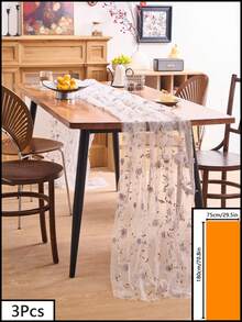 1pc White Sheer Floral Embroidered Tablecloth, American Farmhouse Style Rectangular Table Runner, Suitable For Daily, Festivals, Parties, Weddings, Hotels, Home Dinners, All Seasons Decor - White - View 14