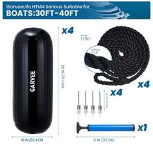 Defensas inflables para barcos de alta resistencia, paquete de 4, 10x28 pulgadas – Parachoques marinos para atraque con cuerdas y bomba – Protección de PVC resistente a los rayos UV para pontones, veleros y yates – Adecuado para barcos de 30 a 40 pies - Negro - Ver 8
