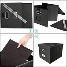 Caja Organizadora De Archivos Portátil Con Tapa Caja Archivadora Para Carpetas y Archivadores Para El Hogar y La Oficina Con Deslizador - negro - Ver 8