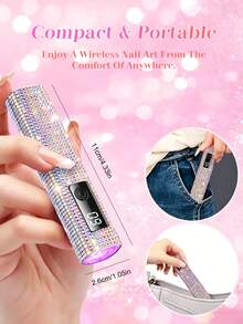 Rhinestone Handheld Nail Art LED Light, Portable Mini Nail Lamp Holder, Spotlight Design, Quick Drying, Nail Gel Curing Lamp Stand - Silver - View 9