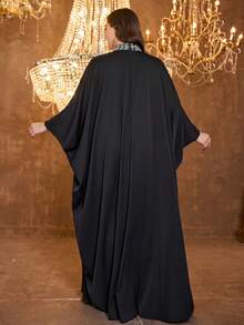 Đầm dạ hội maxi dài tay cổ tàu bằng satin ren ôm dáng dành cho nữ UNITHORSE - màu đen - Xem 2