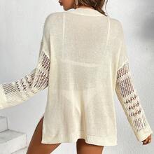 Hollow-Out Long-Sleeve Beach Cover-Up With Open Collar For Layering Over A Swimsuit - 6943-apricot - View 3