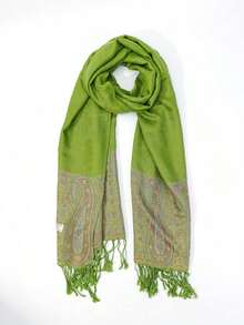 1pc Versatile Fashionable Color Block Fringe Scarf, Warm And Suitable Daily Commuting,School - Màu tím - Xem 4