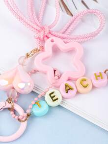 1 pieza Llavero multicolor de cuerda trenzada dulce, con cuentas de letras, decoración de dije iridiscente y campana, broche colorido, lindo accesorio para bolso de mujer - Multicolor - Ver 9