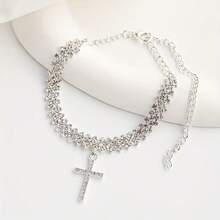 A Stylish And Luxurious Rhinestone Cross Anklet, Perfect For Women To Wear On Casual Outings, Vacations, Beach Parties, And Dates.It Is An Ideal Gift For Birthdays And Valentine's Day. - Vàng - Xem 10
