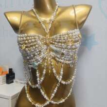 European And American Style Handmade Beaded Tassel Chest Chain Camisole Top, Women's Sexy Body Wear For Beach Parties - 白色 - 查看 2