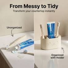 One Cat-Shaped Three-Hole Self-Draining Toothbrush, Toothpaste, And Face Wash Holder; Multi-Functional Toothbrush And Toothpaste Storage Rack; Toiletries And Toothpaste Storage Shelf; Bathroom Desktop Ornament. - Multicolor - View 2