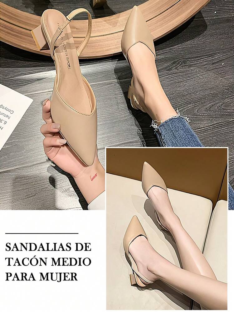 GlamourGrip Zapatos de tacón alto para mujer, elegantes y a la moda, con punta fina y tacón ancho, diseño cómodo y transpirable, con escote bajo y banda elástica, ideales para uso diario, fiestas, eventos formales, graduaciones, festivales, vacaciones y verano - Albaricoque - Añade 5