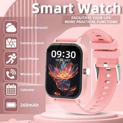 Reloj inteligente de pantalla táctil completa: compatible con llamadas inalámbricas, podómetro, control de música, cámara remota, reloj despertador y otras funciones. Adecuado para teléfonos Android/iOS, tanto para hombres como para mujeres. Equipado con una batería de 260mAh. Una opción de regalo ideal para Año Nuevo, Acción de Gracias y Navidad.