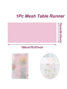 1pc 180*75cm Vintage Colorful Embroidered Floral Table Runner, Floral Pattern Sheer Mesh Tablecloth, Elastic Material, Suitable For Baby Shower Party, Gender Reveal Party, 1st Birthday Party Decoration, Baby Shower Gift, Baby Shower Decor, Gender Reveal Decor, 1st Birthday Party Decor, Dining Table Decor, Party Favor, Holiday Decoration - Multicolor - View 6
