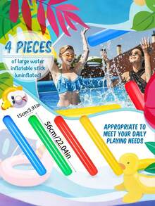 4 piezas de 36 pulgadas de noodles inflables para piscina, palos de espuma inflables para piscina, flotadores de piscina de PVC de colores, adecuados para lago, piscina, decoración de fiesta en la playa, para uso de adultos hombres y mujeres en natación al aire libre, fiesta en la playa, solo para uso de adultos, no adecuado para niños - Suministros para piscinas - Ver 9