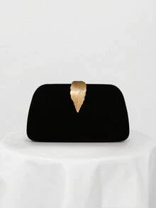 1 pieza Bolso de embrague elegante de terciopelo, bolso de noche con decoración de metal brillante, adecuado para vestidos, fiestas formales, cartera de novia, bolso cruzado - Negro - Ver 9