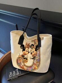 1 chiếc túi đeo vai kiểu chuột Mickey của Disney, túi vải canvas hoạt hình, túi đựng đồ đi học và đi làm. - Hình chữ nhật - Xem 4