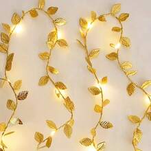 1 Pack Battery Powered 20/50 LED Copper Wire Golden Leaf LED String Light DIY Fairy Atmosphere Lamp Ideal For Home Bedroom Garden Yard Patio Fireplace Dining Table Decoration - Warm white light - View 2