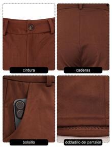Pantalones casuales de pierna acampanada con diseño minimalista para mujer, adecuados para ir al trabajo, la oficina, uso diario, todo el año, color negro primaveral - Marrón - Ver 8