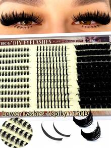 150D Extra Long Spiky Cluster Lower False Eyelashes, 6-18mm Length, D/DD Curl, 270pcs/Set, Fluffy Individual Eyelashes, DIY Lash Extension, Cartoon Style, Mink Fur Material, Suitable For Various Makeup Looks - D+ - 查看 1