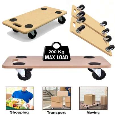 MDF Dolly Trolley Luggage Movg Platform Wooden 4x Wheeled Transport Cart 200KG