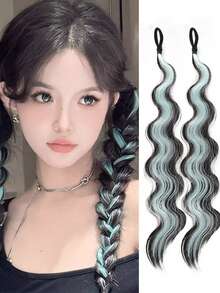 Synthetic Ponytail Wig With Curly Waves And Highlights, Wrap-Around Bun Style Hair Extension, Heat-Resistant For Daily Use By Women - Multicolor - View 18