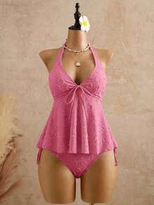 2026 Bellisia Vestido elegante de mujer con estampado de lunares, tela texturizada, camisola relajada para vacaciones, bikini amarillo tipo tankini para playa.Conjunto de playa de mujer para verano 2026, temporada de graduación, boda, regreso a clases, Pascua.Camisola de verano casual y linda, con textura de punto, detalles de volantes, en estilo dulce, romántico y campestre. - Albaricoque - Ver 6
