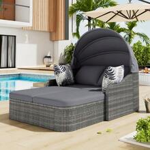 Sunneninsel, Garden Lounge Set, PE Rattan With Adjustable Canopy, Outdoor Terraces With Sun Deck Made Of Rattan, Double Lounge With 4 Seats And Open Seating For Garden, Pool, Grey - 灰色 - 查看 2