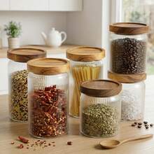 3 Pack Kitchen Canisters Set  Ribbed Glass Storage Jars With Airtight Wooden Lids Clear Food Storage Containers For Coffee Sugar Tea Pasta Candy Snacks Pantry Organization Countertop Decor - View 5