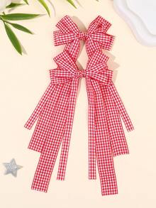 2 Stück Mädchen Karomuster Haarspangen mit Schleife, elegante langgeschwänzte karierte Haarspangen, Haarnadeln für Frühling & Sommer Alltag, Schulleben Kopfschmuck, minimalistische Haraccessoires für Mädchen. - Verschiedenfarbig - Übersicht 9