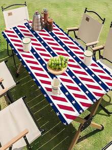 1pc, Independence Day Outdoor Tablecloth, Memorial Day Star-Shaped Design Tablecloth, Table Cover, Polyester Elastic Edge - Perfect For Camping, Picnics, And Garden Parties, Vibrant Colors, Outdoor Tablecloth, Picnic Accessory, Suitable For Indoor - B - View 6