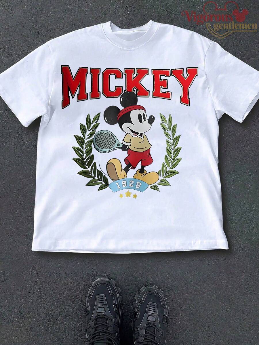 Disney Mickey Mouse Tennis 1928 Retro T-Shirt, Unisex Casual Summer Tee - White - View 1