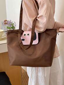 Large Capacity Women's Handbag, Fashionable Nylon Canvas Tote Bag, Mommy Commuter Shoulder Bag - Coffee - View 2