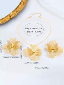 3件套优雅金属金色镂空蝴蝶花朵吊坠耳环项链首饰套装，适合女士日常、派对、节日装扮 - 金黃色 - 查看 4