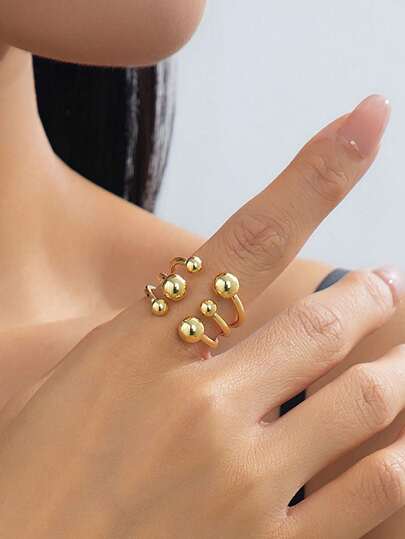 1 chiếc nhẫn thiết kế bất đối xứng đính hạt và đường kẻ thời trang, kiểu dáng tối giản độc đáo, phù hợp cho nữ giới đeo hàng ngày, dự tiệc và đi chơi.