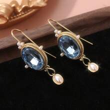 1 Pair Elegant Ocean-Inspired Geometric Oval Pendant Earrings, Delicate Faux Pearl Earrings, High-Quality, Suitable For Daily Wear And Festivals - Gold - View 5