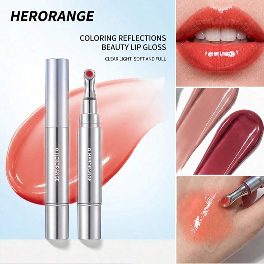 Faiccia HERORANGE Lápiz de Brillo de Labios con Punta de Masaje Metálica, Textura Cristalina de Brillo Acuoso, Suaviza Instantáneamente las Líneas de los Labios, Labios Voluminosos & Radiantes, Fórmula de Larga Duración de Alto Brillo No Pegajosa para Maquillaje de Labios Diario & Glam, Brillo de Labios con Acabado Rocío, Punta de Masaje Metálica