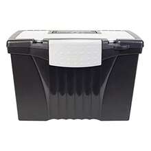 Storex - Caja de archivo legal con tapa organizadora caja de almacenamiento de archivos de oficina de plástico para carpetas colgantes de letras y legales obsidiana 1 unidad 61510A01C - Negro /Gris - Ver 9