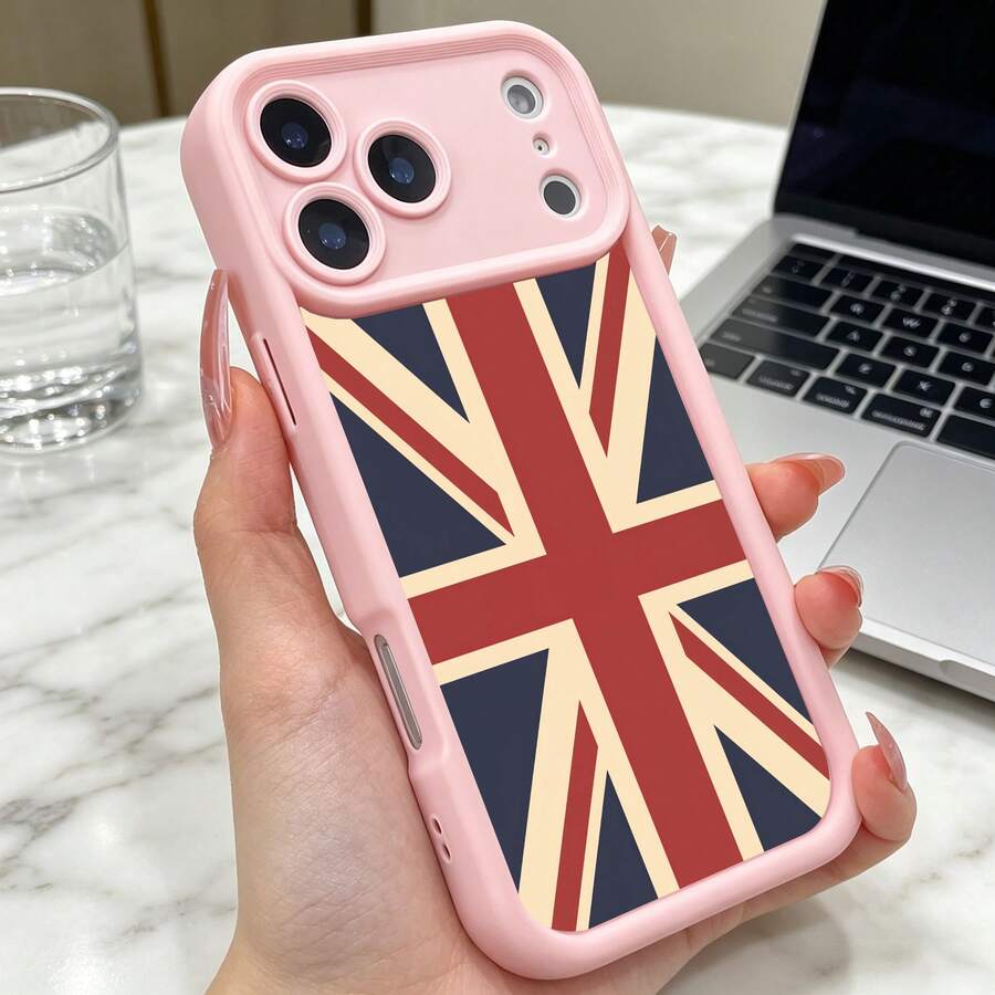 1pc Retro Football Print Phone Case Suitable For 17/16/15/14 Pro Max, 15 Plus 13 15 Pro 14 Pro Max, With Simple Slim Fit And Drop Protection, Great Gift For Family, Friends, And Colleagues. - Pink - View 1