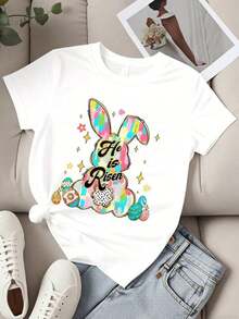 T-Shirt With Colorful Easter Bunny And He Is Risen Text Design For Easter Celebrationsommer - White - View 2