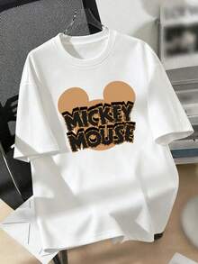 Men's Disney Mickey Mouse Leopard Print Graphic Crew Neck T-Shirt, Casual Short Sleeve Tee, Classic Character Print, Loose Fit Daily Wear Basic Top For Men - trắng - Xem 3
