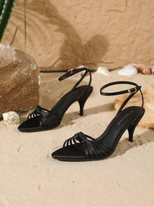 On feet& in love Giày sandal cao gót mũi nhọn một quai, thanh lịch, sang trọng bằng satin dành cho nữ, thoải mái khi phối cùng váy dự tiệc, thích hợp cho mùa hè. - màu đen - Xem 5