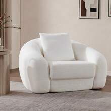 Sofá Cama Curvo Convertible SICOTAS de 49.9" para Sala de Estar, Futón Cloud sin Estructura, Sillón Cama Extraíble con Asiento Profundo, Sofá Individual de Espuma, Sin Necesidad de Montaje, para Dormitorio o Apartamento, Blanco - Marrón - Ver 3
