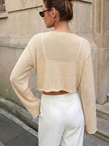 Áo khoác cardigan nữ kiểu retro thanh lịch, cổ tròn, tay dài, cài nút, màu trơn, thích hợp cho mùa hè, xuân, đi nghỉ mát, đi biển, hẹn hò. - Màu be - Xem 2
