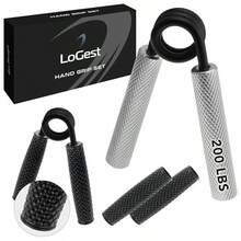 Logest - Fortalecedor de agarre de mano de metal de 100 libras a 350 libras fortalecedor de agarre resistente antideslizante con caja de regalo gran ejercitador de mano de muñeca y antebrazo - Plata200 libras - Ver 2