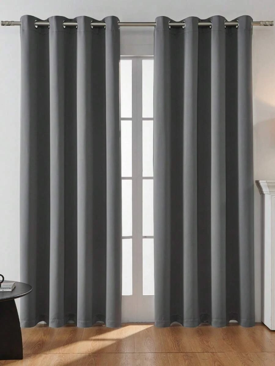 1PC/2PCS High Blackout UV Resistant Polyester Curtains, Grommet Top, Non-Bleachable Plain Weave, Bedroom Art Theme, Solid Color High Blackout Thermal Insulation, Noise Reduction - Perfect For Bedroom Curtains, Living Room Curtains And Room Divider Curtains, Farmhouse And School Sleep Curtains, Darker Colors Provide Better Blackout Effect - Grey - View 1