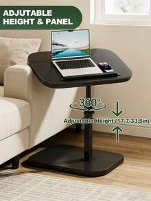 Adjustable C Table End Table, Height Adjustable 360° Swivel TV Tray Table, Snack Side Table For Bed Or Chair With Phone & Tablet Slot - Black - View 3